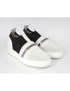 Luca Grossi Sneakers Slipon Traforato Fascia Tessuto Bianco Nero