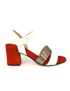 Luca Grossi Sandalo Tacco Medio 2 Fasce Panna Bronzo Rosso