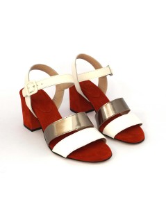 Luca Grossi Sandalo Tacco Medio 2 Fasce Panna Bronzo Rosso
