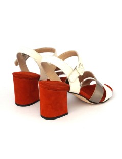 Luca Grossi Sandalo Tacco Medio 2 Fasce Panna Bronzo Rosso