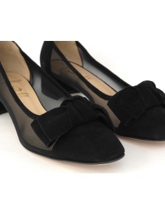 Luca Grossi Decollette Ballerina Tacco Medio Rete Camoscio Nero