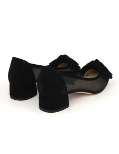 Luca Grossi Decollette Ballerina Tacco Medio Rete Camoscio Nero