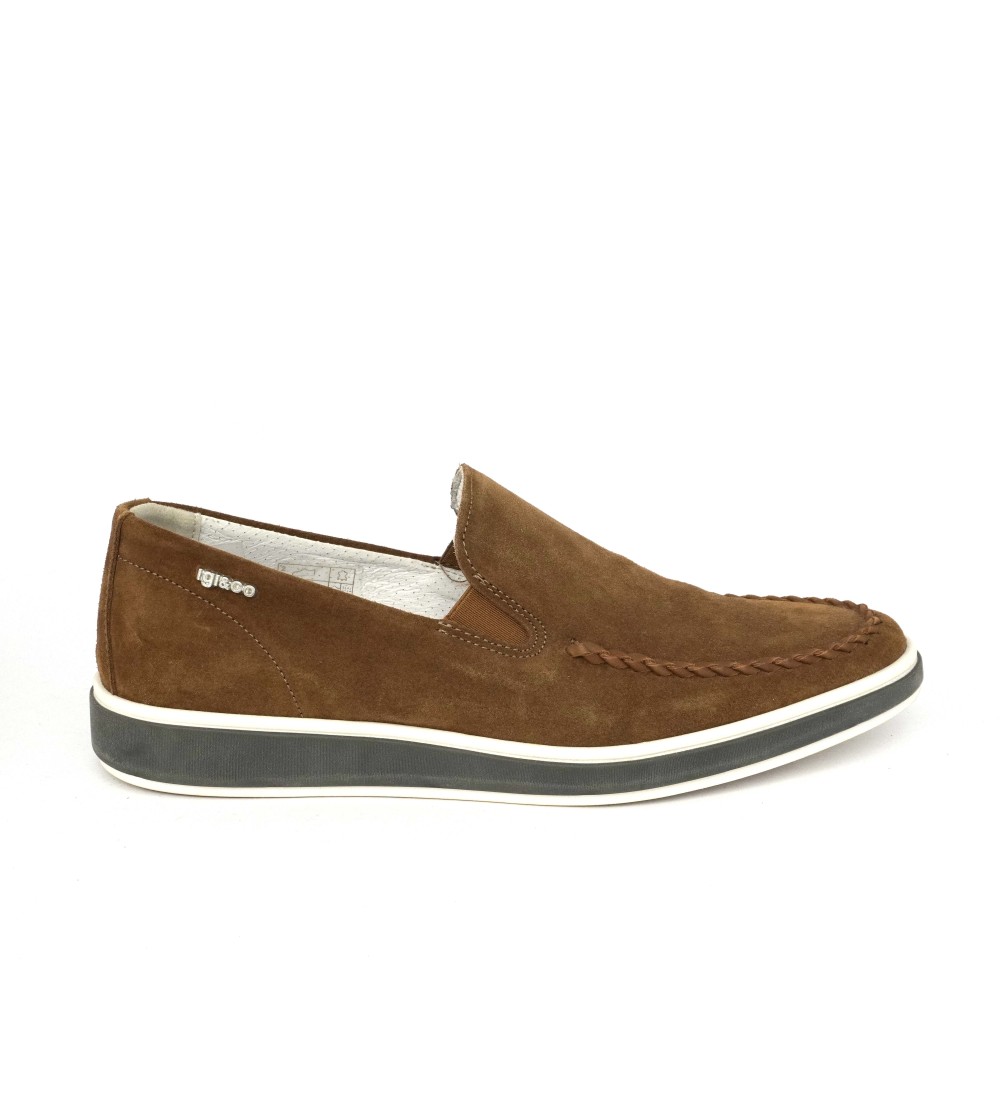 IGI &Co Mocassino Slim Vaschetta Fondo Bianco Camoscio Tabacco