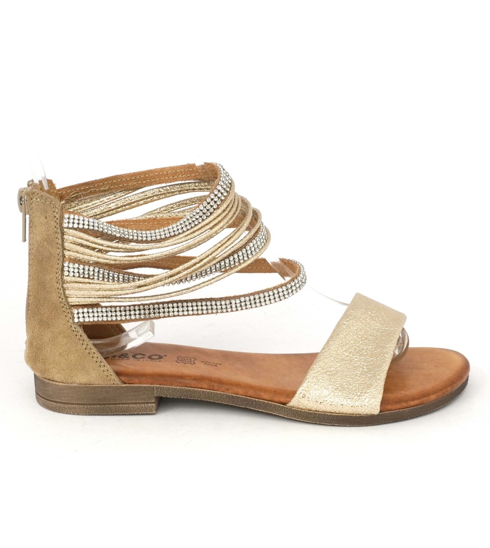 IGI &Co Sandalo Tacco Basso Cavigliera Strass Taupe Platino