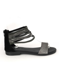 IGI &Co Sandalo Tacco Basso Cavigliera Strass Nero Piombo