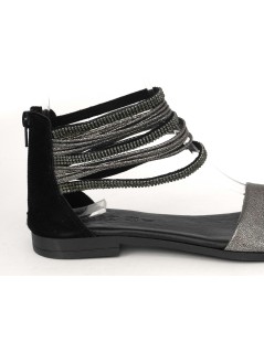 IGI &Co Sandalo Tacco Basso Cavigliera Strass Nero Piombo