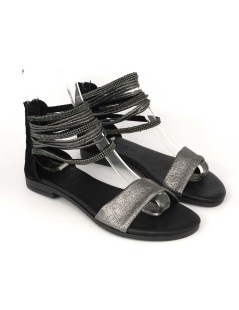 IGI &Co Sandalo Tacco Basso Cavigliera Strass Nero Piombo