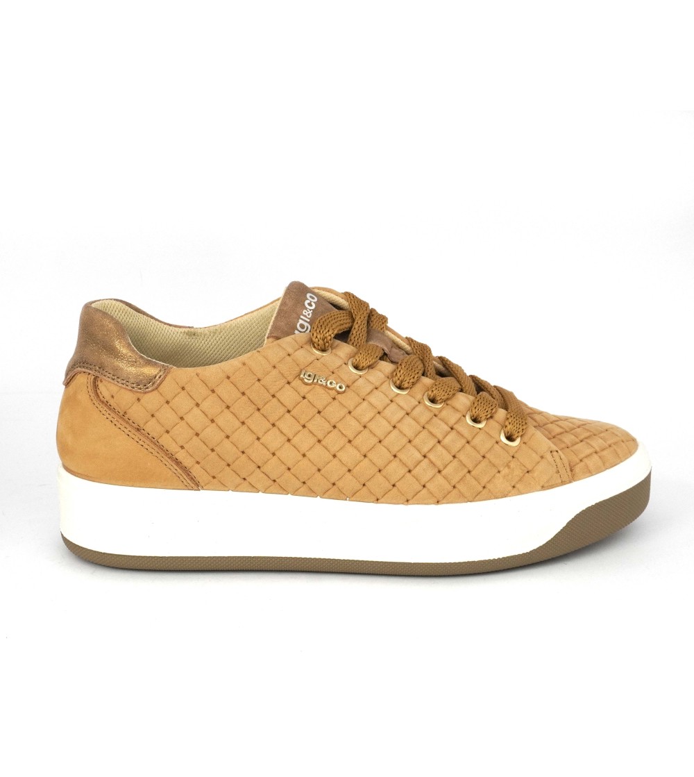 IGI &Co Sneakers Cassetta Medio Camoscio Intreccio Cognac