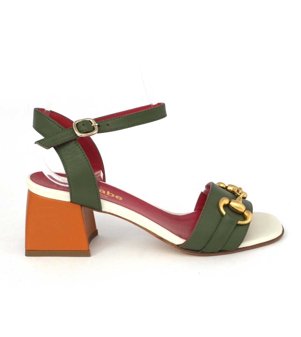 Le Babe Sandalo Tacco Medio Morsetto Creta Bianco Salvia