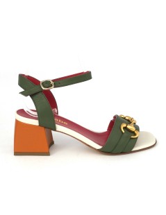 Le Babe Sandalo Tacco Medio Morsetto Creta Bianco Salvia