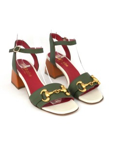 Le Babe Sandalo Tacco Medio Morsetto Creta Bianco Salvia