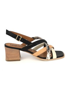 Le Gazzelle Sandalo Tacco Medio Fascette Incrocio Nero Multi