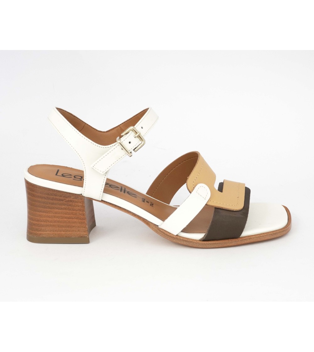 Le Gazzelle Sandalo Tacco Medio Doppia C Bianco Biscotto