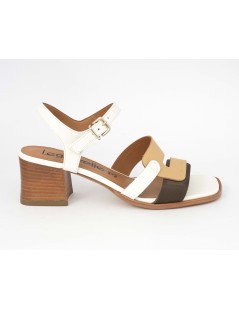 Le Gazzelle Sandalo Tacco Medio Doppia C Bianco Biscotto