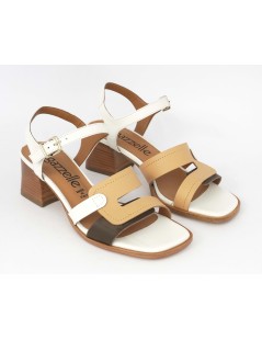 Le Gazzelle Sandalo Tacco Medio Doppia C Bianco Biscotto