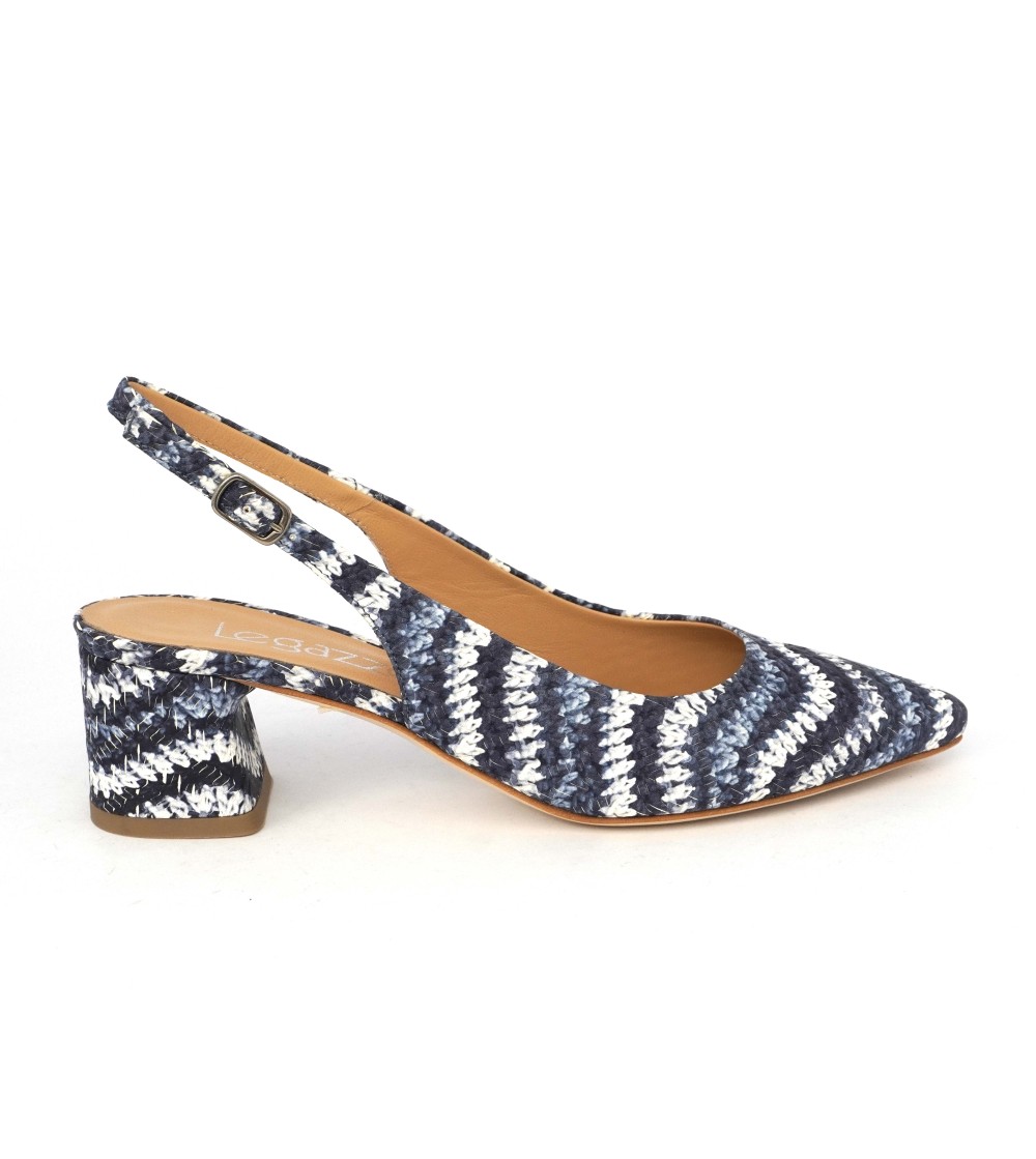Le Gazzelle Slingback Punta Tacco Largo Multi Rafia Blu