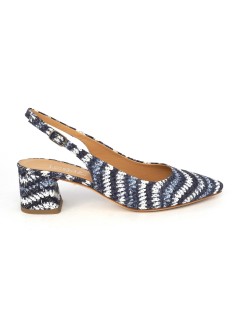 Le Gazzelle Slingback Punta Tacco Largo Multi Rafia Blu