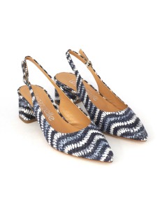 Le Gazzelle Slingback Punta Tacco Largo Multi Rafia Blu