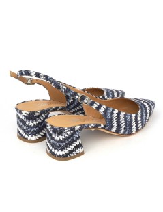 Le Gazzelle Slingback Punta Tacco Largo Multi Rafia Blu