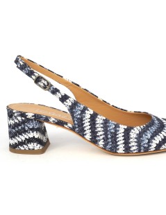 Le Gazzelle Slingback Punta Tacco Largo Multi Rafia Blu