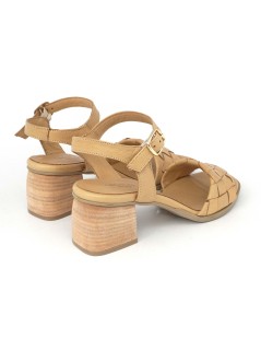 Grunland Sandalo Tacco Medio Fascia Intrecciata Nappa Terra