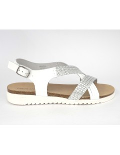 Grunland Sandalo Bio Fasce Incrociate Pelle Bianco Argento