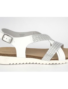 Grunland Sandalo Bio Fasce Incrociate Pelle Bianco Argento