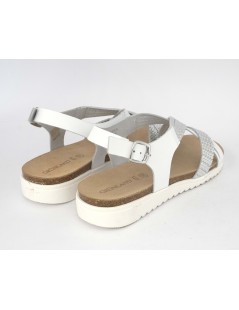 Grunland Sandalo Bio Fasce Incrociate Pelle Bianco Argento