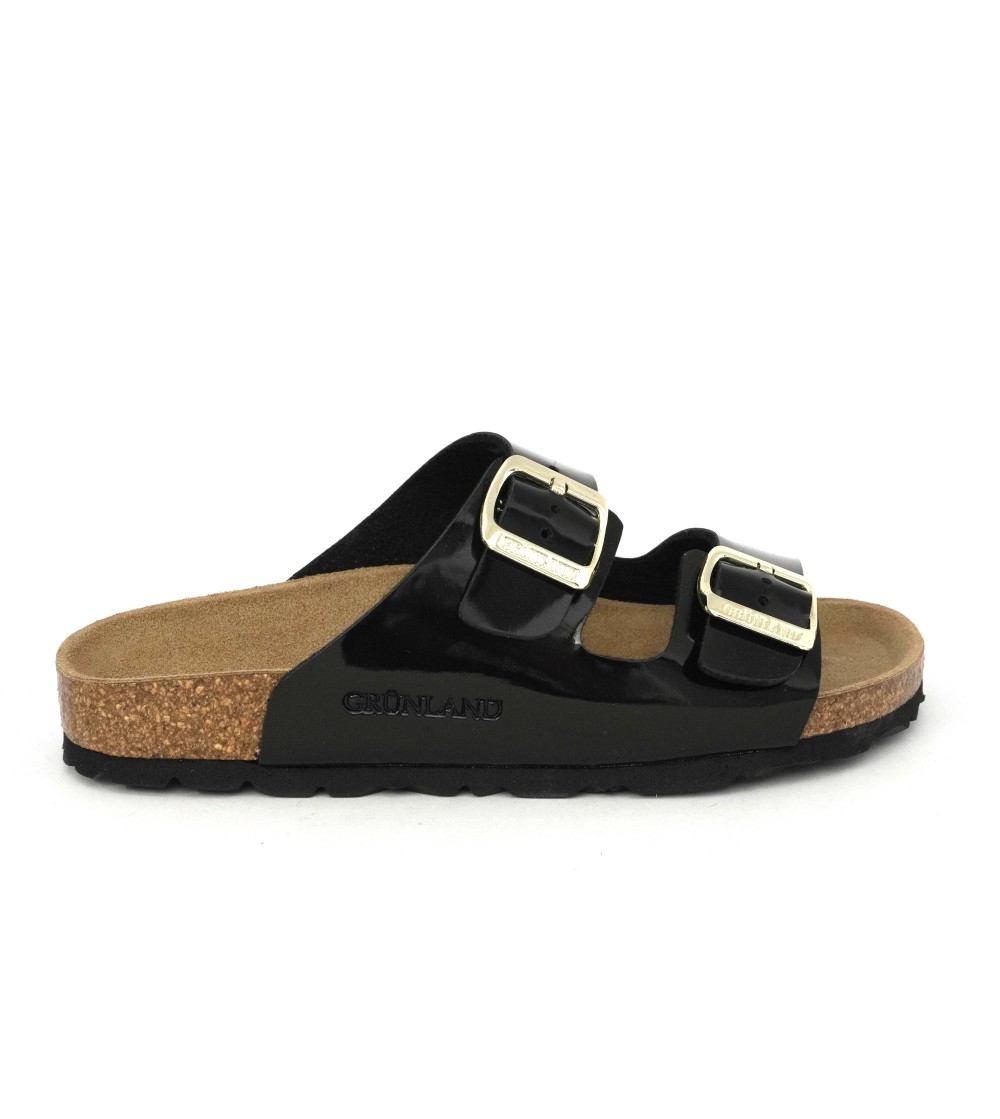 Grunland Ciabatta Arizona Birk Bio Soft 2 Fibbie Lucido Nero