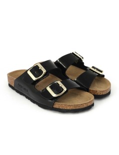 Grunland Ciabatta Arizona Birk Bio Soft 2 Fibbie Lucido Nero