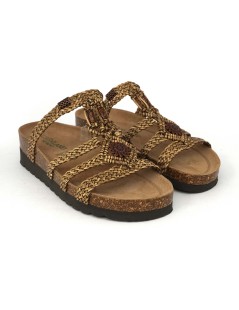 Grunland Ciabatta Bio Soft Zeppa Media Etnica Beige Cuoio