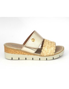 Grunland Ciabatta Comfort 1 Velcro Laminato Rafia Platino