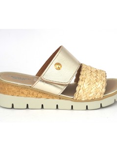 Grunland Ciabatta Comfort 1 Velcro Laminato Rafia Platino