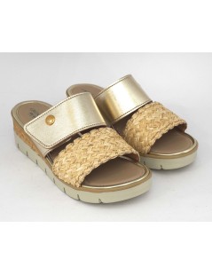 Grunland Ciabatta Comfort 1 Velcro Laminato Rafia Platino