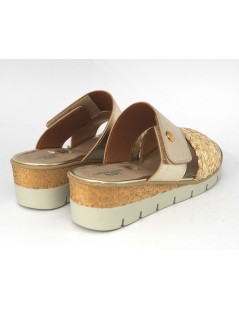 Grunland Ciabatta Comfort 1 Velcro Laminato Rafia Platino