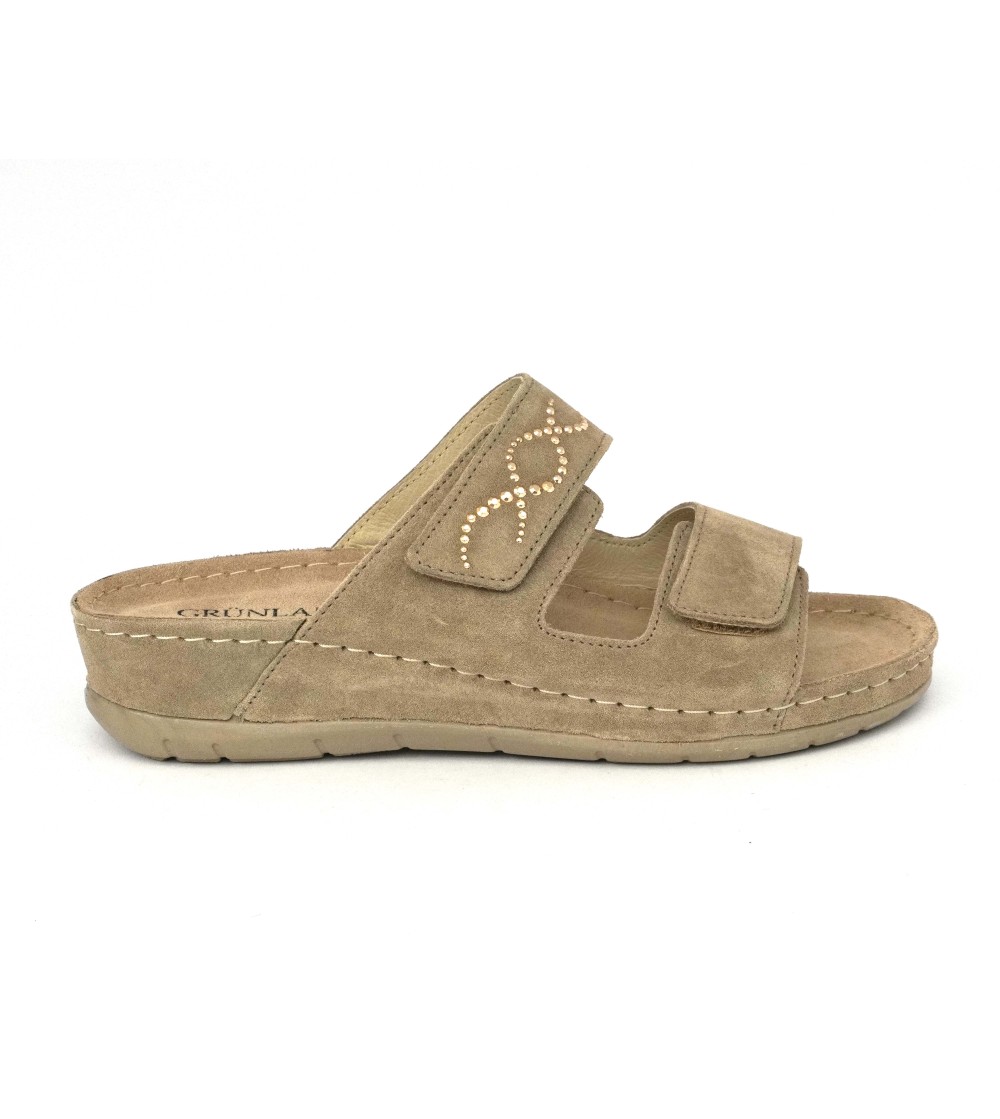 Grunland Ciabatta Zeppa Media Soft 2 Velcro Camoscio Corda