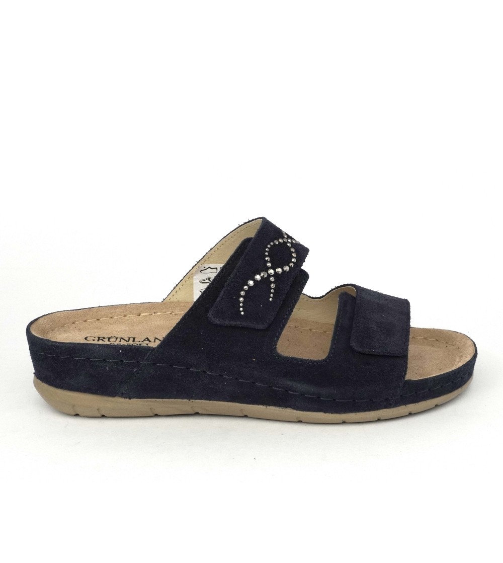 Grunland Ciabatta Zeppa Media Soft 2 Velcro Camoscio Blu
