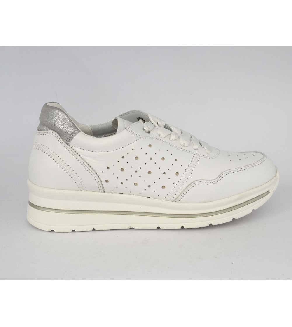 Grunland Sneakers Zeppa Media Plantare Pelle Traforata Bianco