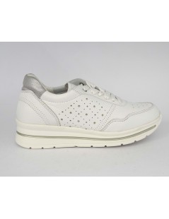 Grunland Sneakers Zeppa Media Plantare Pelle Traforata Bianco