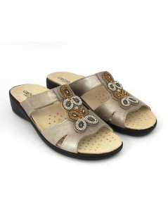 Grunland Ciabatta Plantare Estraibile Velcro Strass Taupe