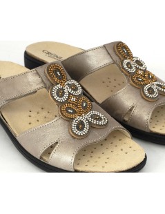 Grunland Ciabatta Plantare Estraibile Velcro Strass Taupe