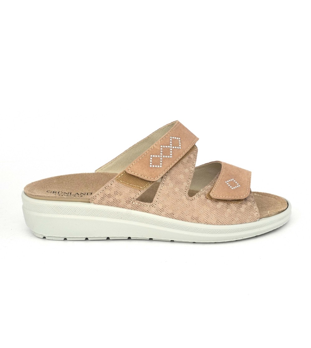 Grunland Ciabatta Comfort Plantare Velcro Strass Cipria