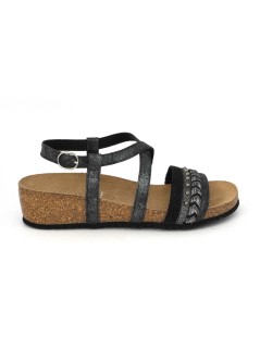 Grunland Sandalo Bio Sughero Fascette Incrocio Treccia Nero