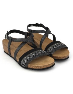 Grunland Sandalo Bio Sughero Fascette Incrocio Treccia Nero