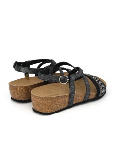 Grunland Sandalo Bio Sughero Fascette Incrocio Treccia Nero