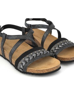 Grunland Sandalo Bio Sughero Fascette Incrocio Treccia Nero