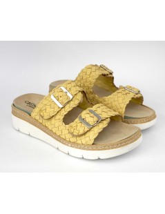 Grunland Ciabatta Plantare 2 Fibbie Pelle Intrecciata Paglia