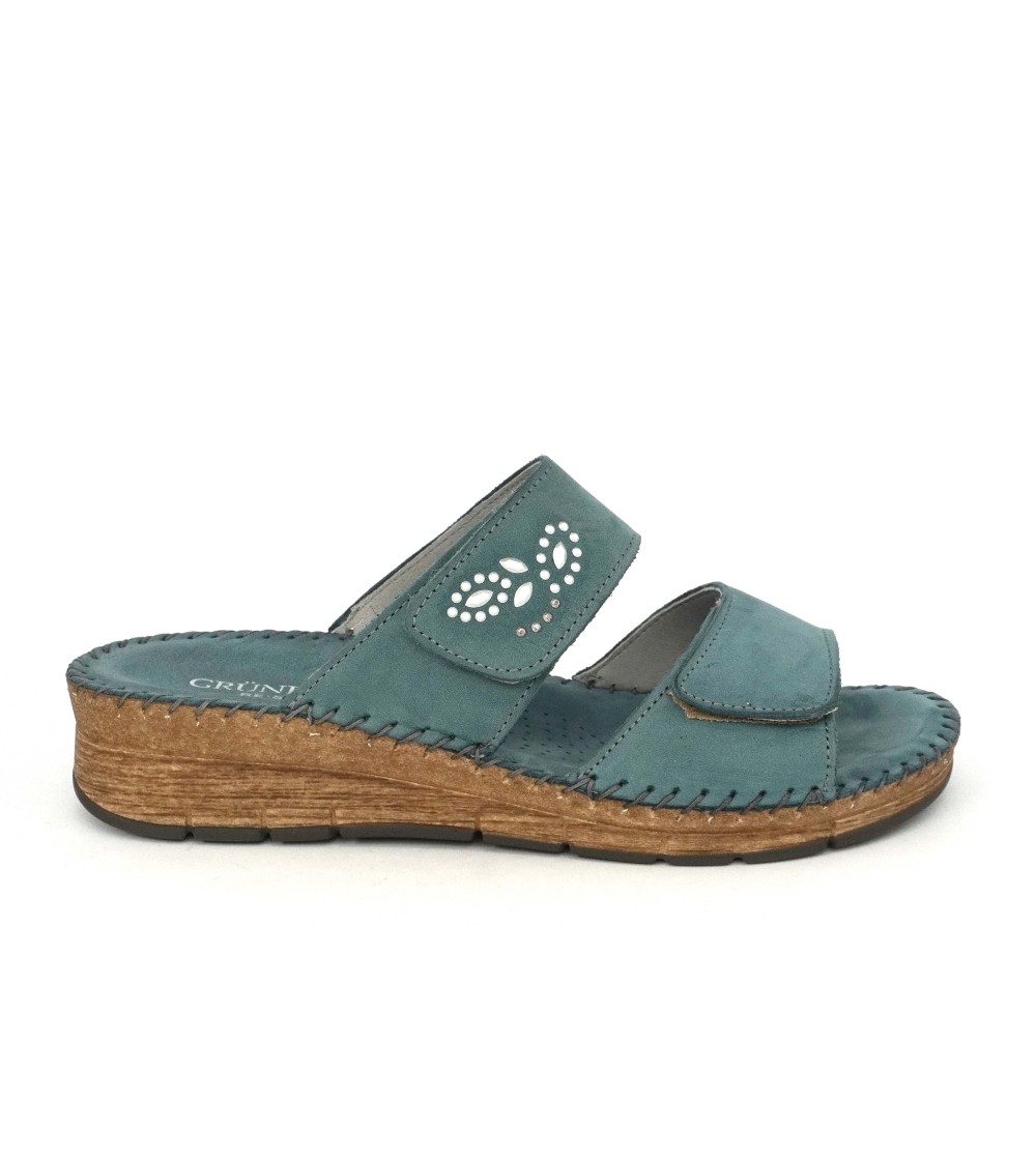 Grunland Ciabatta 2 Velcro Accessorio Nabuk Strass Ottanio