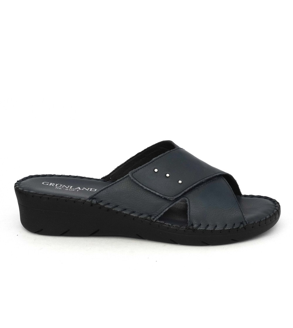 Grunland Ciabatta Confort Incrocio Velcro Pelle Blu Jeans