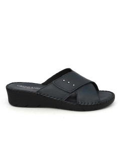 Grunland Ciabatta Confort Incrocio Velcro Pelle Blu Jeans